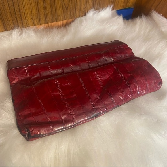 Vintage‎  red eel skin clutch crossbody purse - Picture 2 of 13